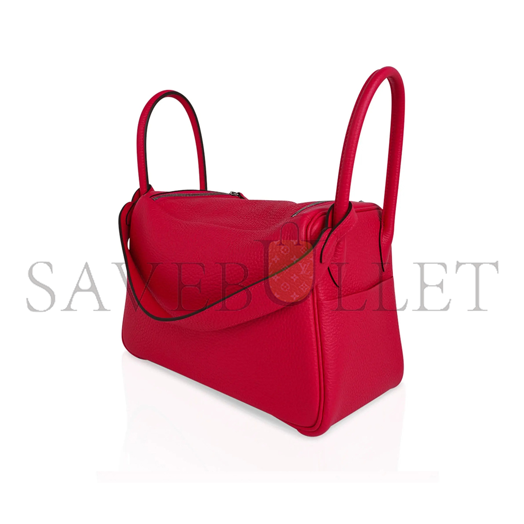 H**mes lindy 26 bag rose extreme clemence leather with palladium hardware (26*17.25*13cm)